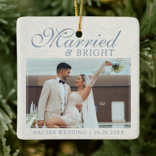 Verheiratet und strahlend Foto-Andenken Hochzeit Keramikornament