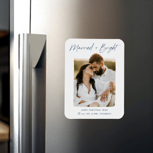 Verheiratet und strahlend in Navy-Script-Foto Magnet