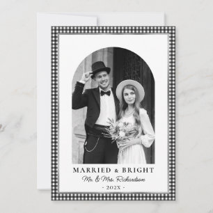 Verheiratet und strahlend Neuvermählte Foto Schwar Feiertagskarte