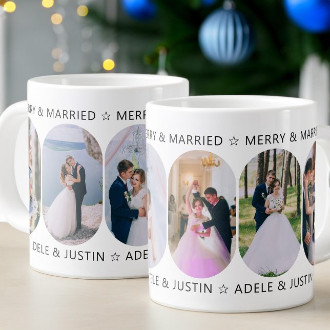 Verheiratete 6 Foto Rounded Lozenge Form Jumbo-Tasse (Giant photo mug for Merry & Married couples and newlyweds - Rounded Lozenge Photo Collage collection)