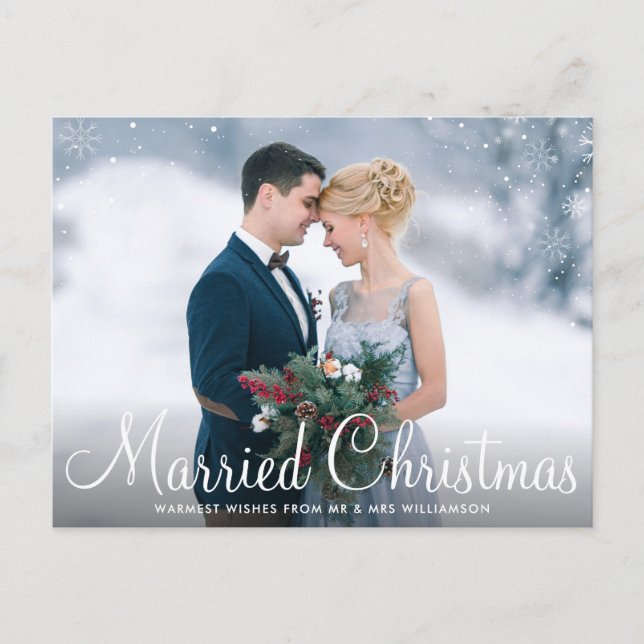 VERHEIRATETE CHRISTMAS | elegante Hochzeitsankündi Postkarte (Vorderseite)