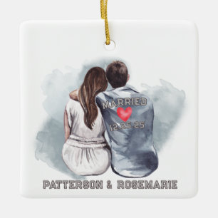Verheiratete Couple Cuddling - Romantische Rückans Keramikornament