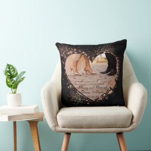 Verheiratete & Fröhliche Rose Gold Funkelnde Licht Kissen