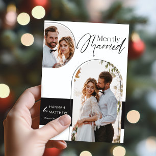 Verheiratete Hochzeit Schwarz-weiß Feiertagskarte