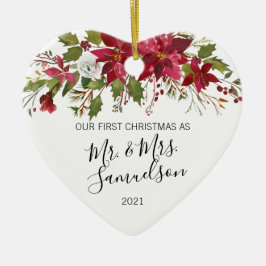 Verheiratete Rote Poinsettia Aquarell Keramik Ornament