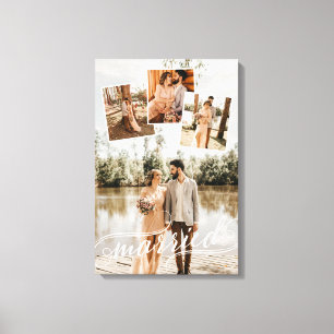 Verheiratete Swirly Schrift Hochzeitsfoto Collage Leinwanddruck
