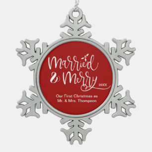 Verheiratete und frohe Neugeborene Weihnachten Mr. Schneeflocken Zinn-Ornament