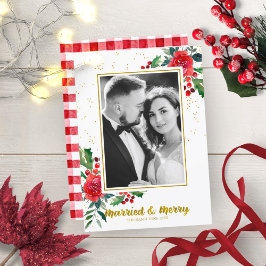 Verheiratete und frohe rote Blume Weihnachts-Foto Einladung
