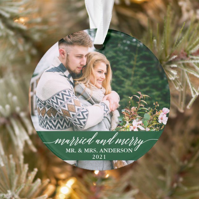 Verheiratete und fröhliche Kalligrafie Wedding Gre Ornament (Baum)