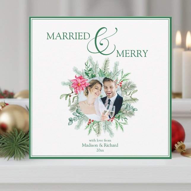 Verheiratete und fröhliche Weihnachten (elegant married and merry our first married christmas card for newlywed couples)