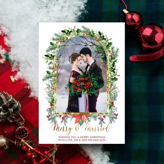 Verheiratete und fröhliche Weihnachtskarte für das Einladung (Married and Merry Newlywed Photo Christmas Card)