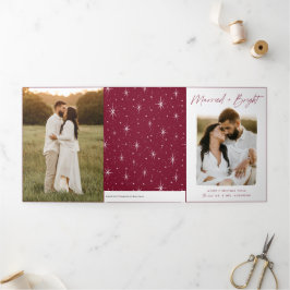 Verheiratete und helle Cranberry Script 4 Foto Dreifach Gefaltete Urlaubskarte