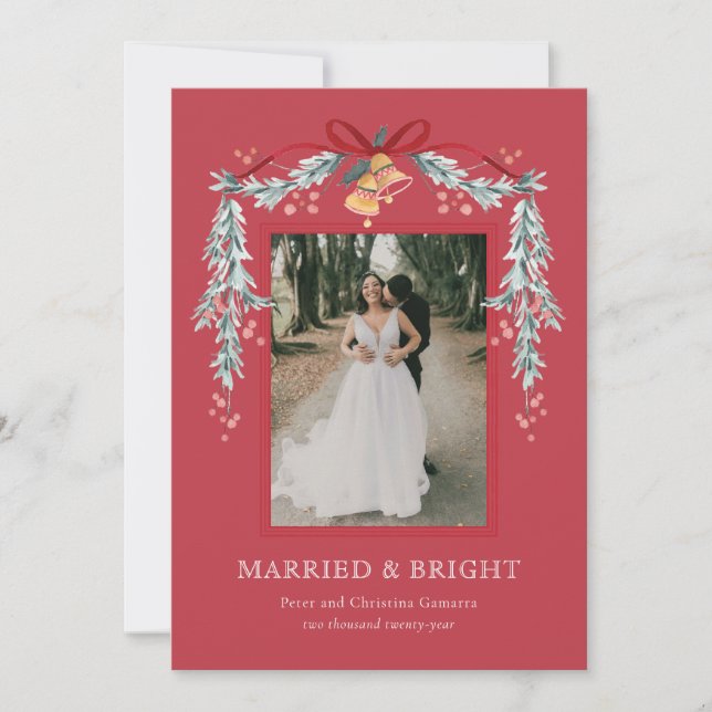Verheiratete und helle Weihnachtsfotokarte Feiertagskarte (Vorderseite)