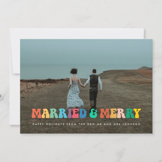 Verheiratete und Merry Retro 60er Hippie Weihnacht Einladung (Vorderseite)