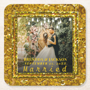 Verheiratete Weihnachten Elegant Gold Typ Hochzeit Rechteckiger Pappuntersetzer