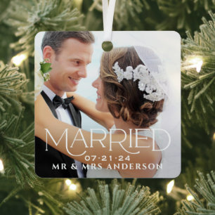Verheiratete Weihnachts Custom Wedding Foto Monogr Ornament Aus Metall