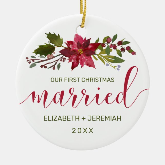 Verheiratete Weihnachtsfarbe Poinsettia Keramik Ornament (Vorne)