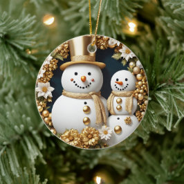 Verheirateter 3D-Effekt im ersten Jahr von Snowman Keramik Ornament