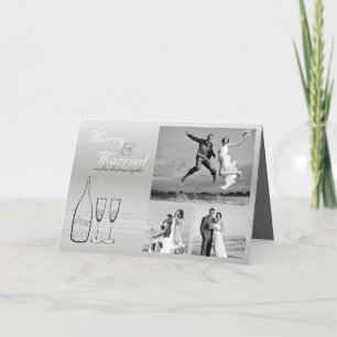 Verheirateter Silbersekt 3 Foto Hochzeit Feiertagskarte