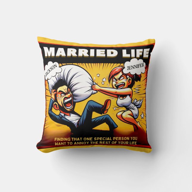 Verheirateter Spaß, benutzerdefinierbare Namen Kissen (Vorderseite)