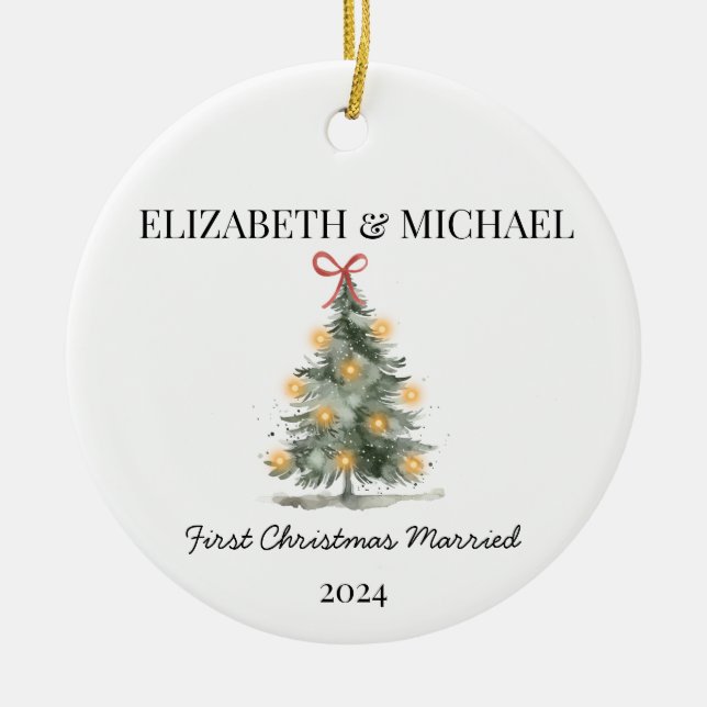 Verheirateter Weihnachtsbaum Keramik Ornament (Vorne)