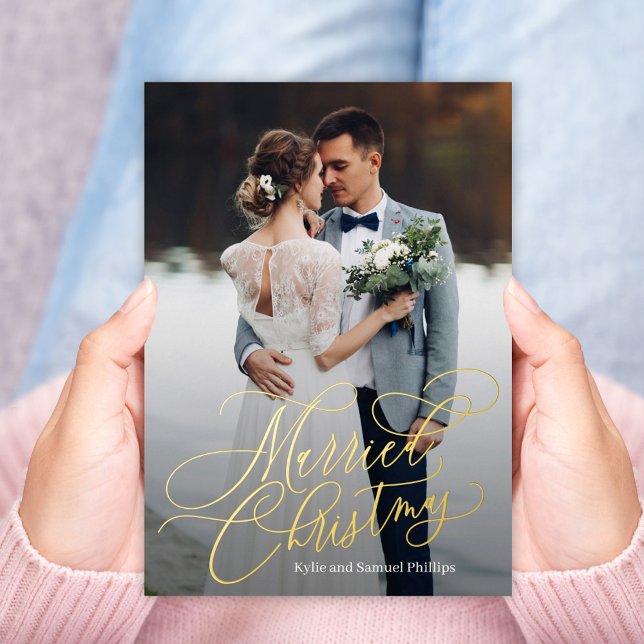 Verheirateter Weihnachtsfoil Neuverheiratetes Foto Folien Feiertagskarte (Von Creator hochgeladen)