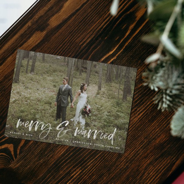 Verheiratetes Foto mit weißer Schrift dank Postcar Postkarte (Merry &  Married! Share Our Christmas Wedding Joy 🎄💒 [Your Info Here])