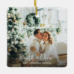 Verheiratetes Foto zu Weihnachten Keepake Keramikornament