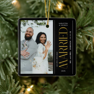 Verheiratetes Hochzeitsfoto Neuvermählte Weihnacht Keramikornament