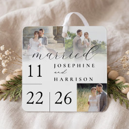 Verheiratetes modernes Skript Hochzeitstags-Foto-A Ornament Aus Metall