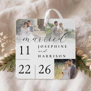 Verheiratetes modernes Skript Hochzeitstags-Foto-A Ornament Aus Metall