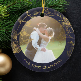 Verheiratetes Paar Foto erste Weihnachten elegant Keramik Ornament