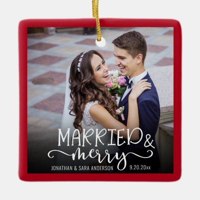 Verheiratetes und freundliches Red Newlywed Foto H Keramikornament (Vorderseite)