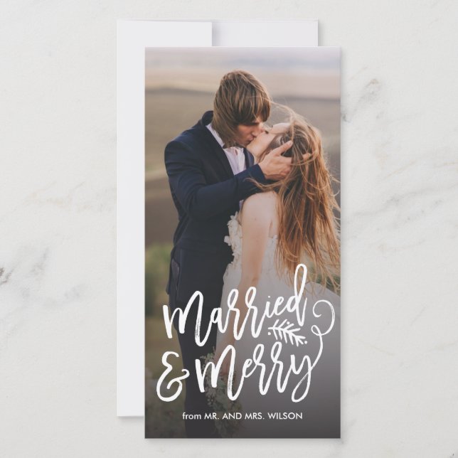 Verheiratetes und fröhliches Foto Feiertagskarte (Vorderseite)