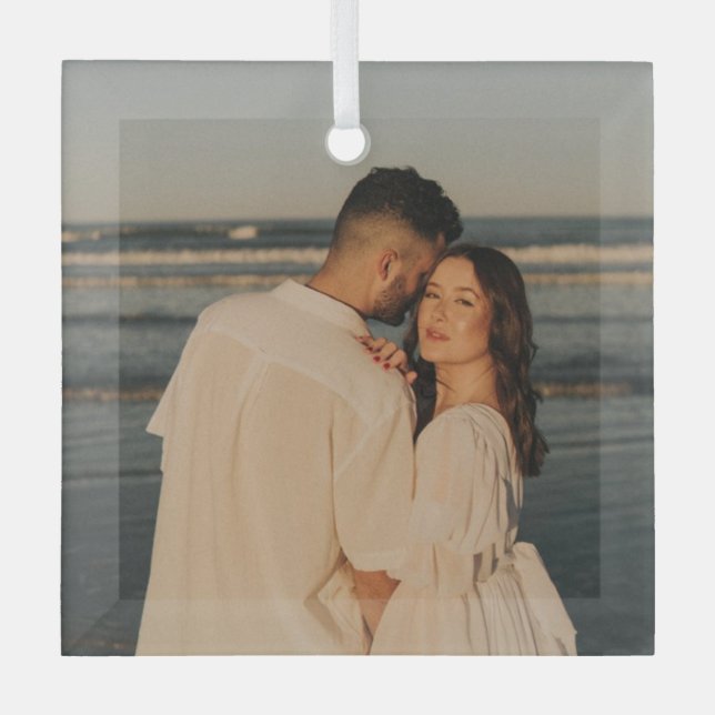 Verheiratetes und fröhliches HochzeitsFoto neu ver Ornament Aus Glas (Vorderseite)