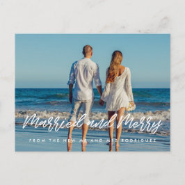 Verheiratetes und fröhliches modernes Foto Postkarte