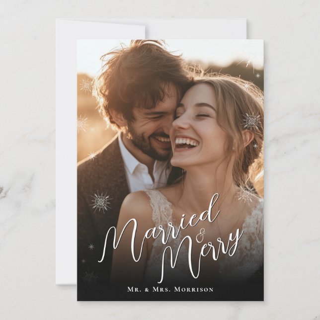Verheiratetes und fröhliches Weihnachtsweih-Foto Feiertagskarte (Vorderseite)