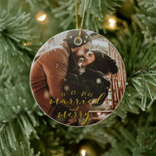Verheiratetes und gemütliches Goldenes Weihnachtsd Keramik Ornament
