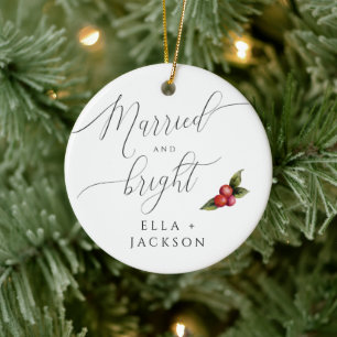 Verheiratetes und helles Erstes Foto Keramik Ornament