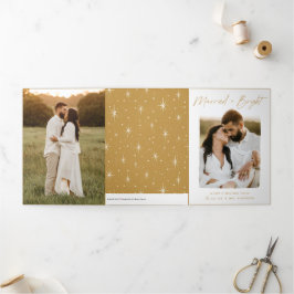 Verheiratetes und helles Gold Script 4 Foto Dreifach Gefaltete Urlaubskarte