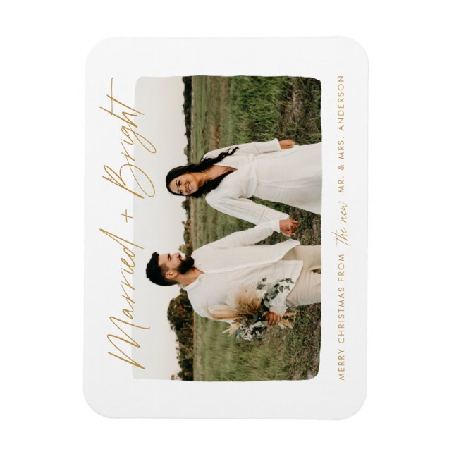 Verheiratetes und helles Gold-Script-Foto Magnet (Vertikal)