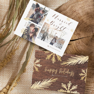 Verheiratetes und helles Rustikales Holz Gold Snow Feiertagskarte