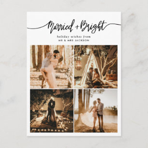 Verheiratetes und helles Script Holiday Collage Fo Postkarte