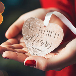 Verheiratetes und lustiges goldfarbenes Foto Ornament
