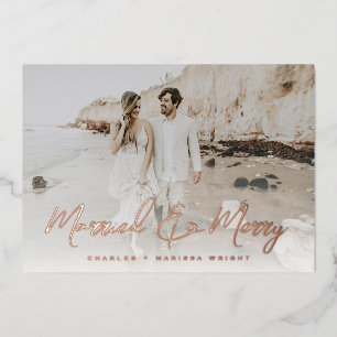 Verheiratetes und Merry Brush Script Weihnachts-Fo Folien Feiertagskarte