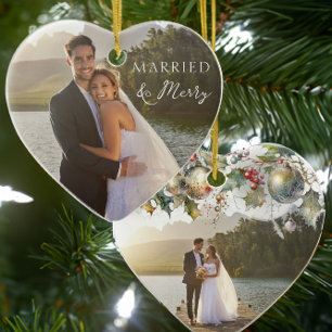 Verheiratetes und Merry Double Sided Heart Wedding Keramik Ornament