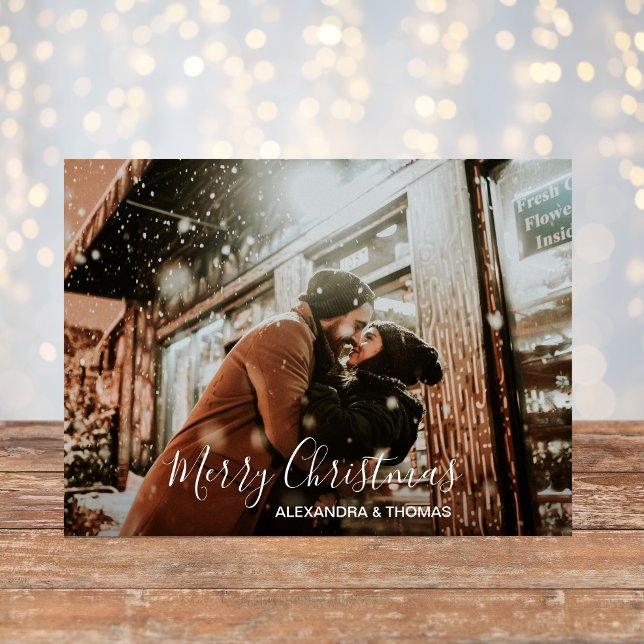 Verheiratetes Verlobtes Weiß | FOTO Feiertagspostkarte (First Christmas Married Engaged White  PHOTO Holiday Postcard)