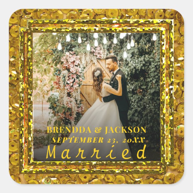 Verheiratetes Weihnachts-Elegantes Foto Quadratischer Aufkleber (Vorderseite)