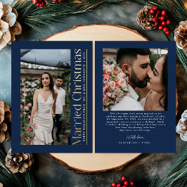 Verheiratetes Weihnachts-Foto Newlyweds Navy Blue Folien Feiertagskarte