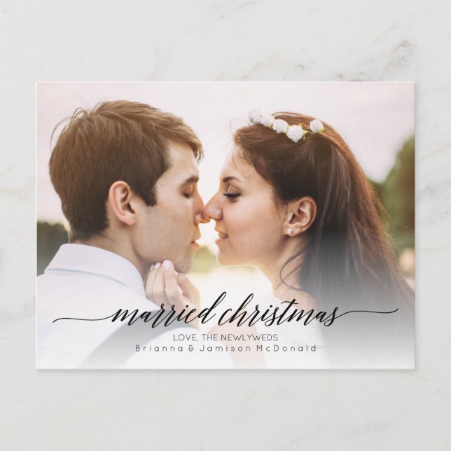 Verheiratetes Weihnachts-Neuvermähltes Foto | Schw Feiertagspostkarte (Vorderseite)